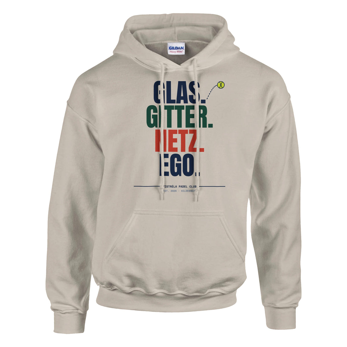 Glas. Gitter. Netz. Ego. – Hoodie in Sand, Vorderseite