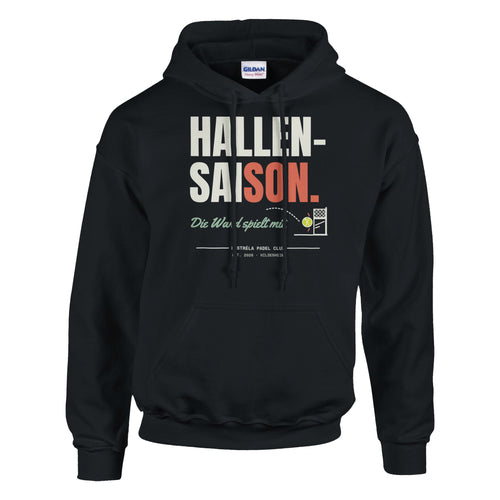 Hallensaison – Hoodie in Schwarz, Vorderseite