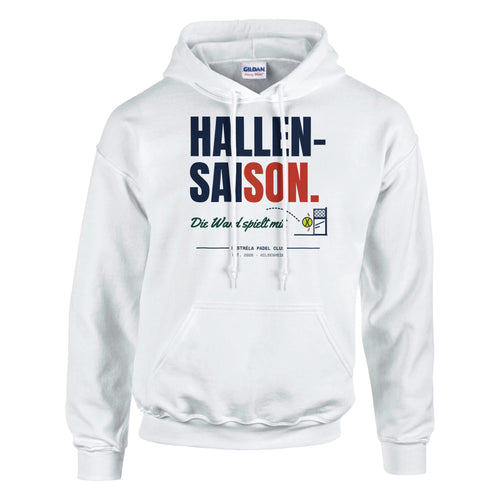 Hallensaison – Hoodie in Weiß, Vorderseite