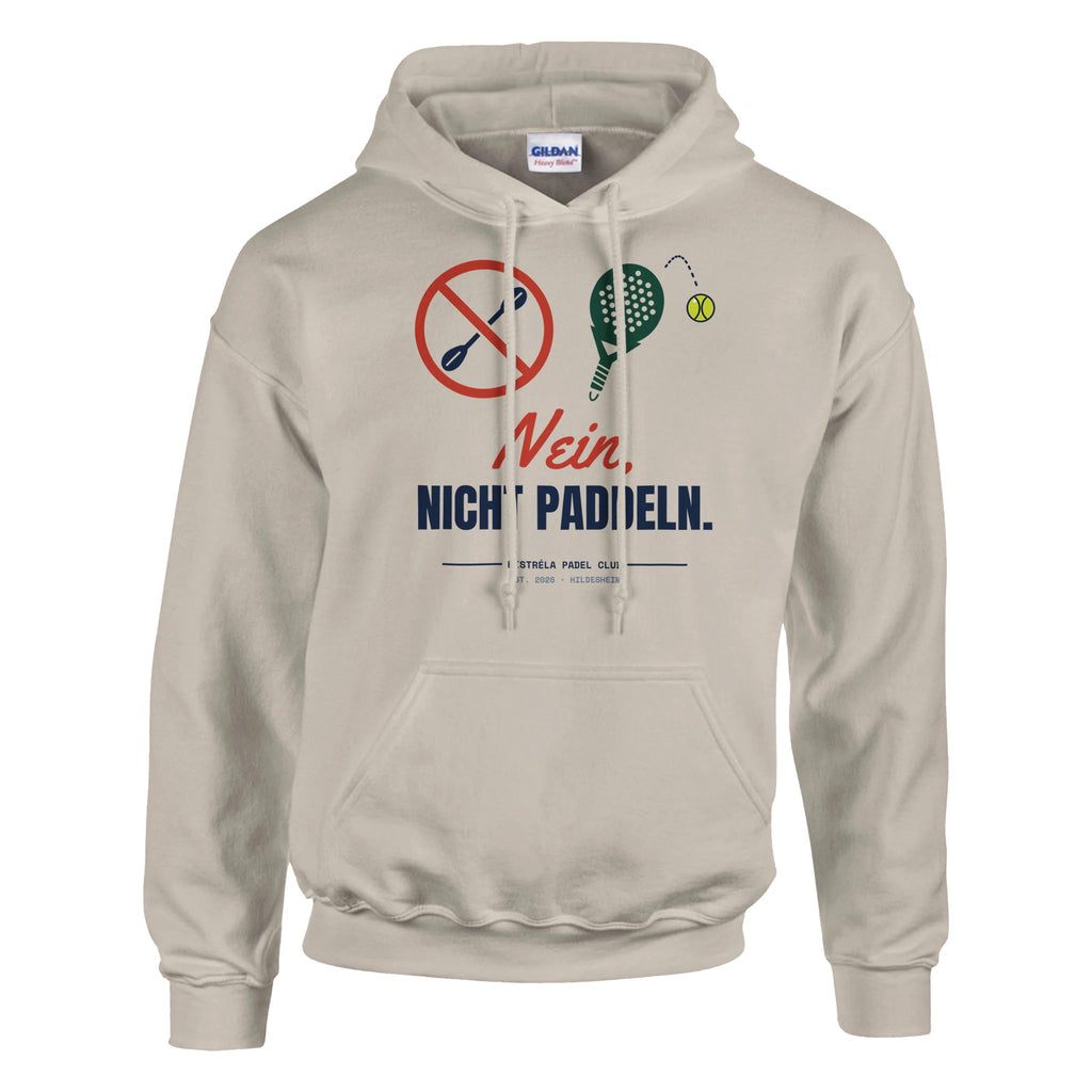 Nein, nicht Paddeln – Hoodie in Sand, Vorderseite