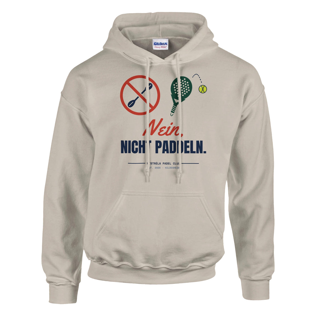 Nein, nicht Paddeln – Hoodie in Sand, Vorderseite
