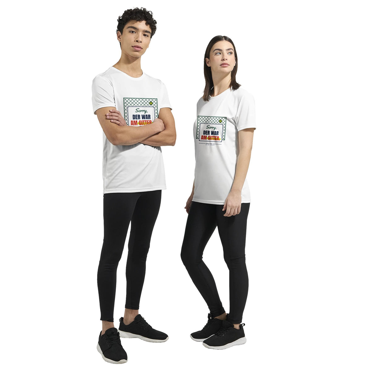 Sorry, der war am Gitter – Funktionsshirt in Weiß, getragen, vorne