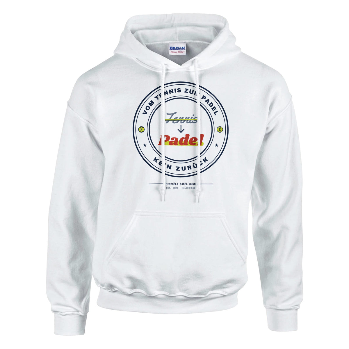 Vom Tennis zum Padel – Hoodie in Weiß, Vorderseite