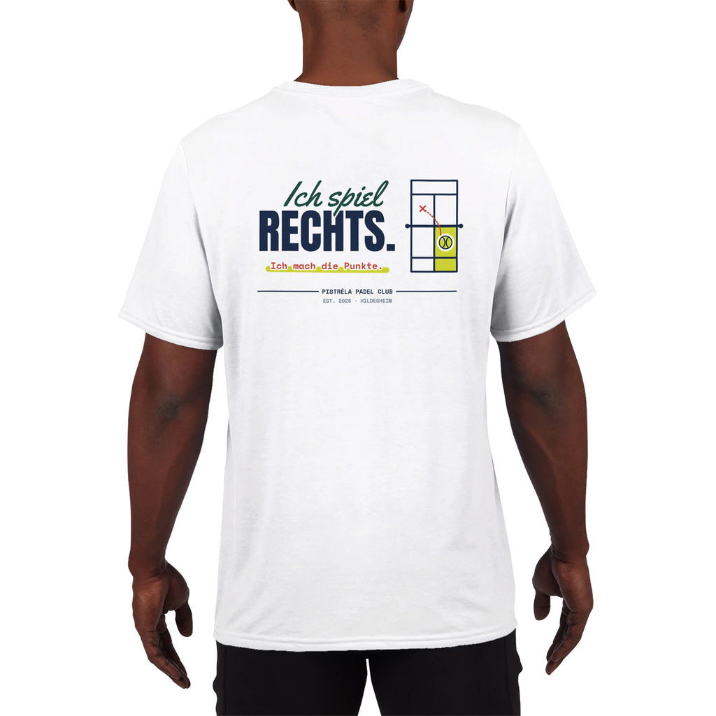 Ich spiel rechts – Funktionsshirt in Weiß, getragen, hinten