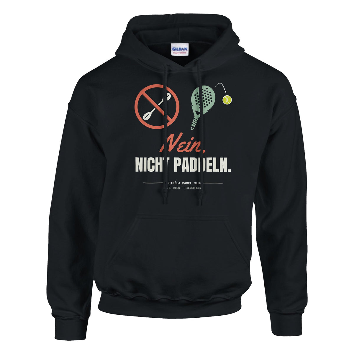 Nein, nicht Paddeln – Hoodie in Schwarz, Vorderseite