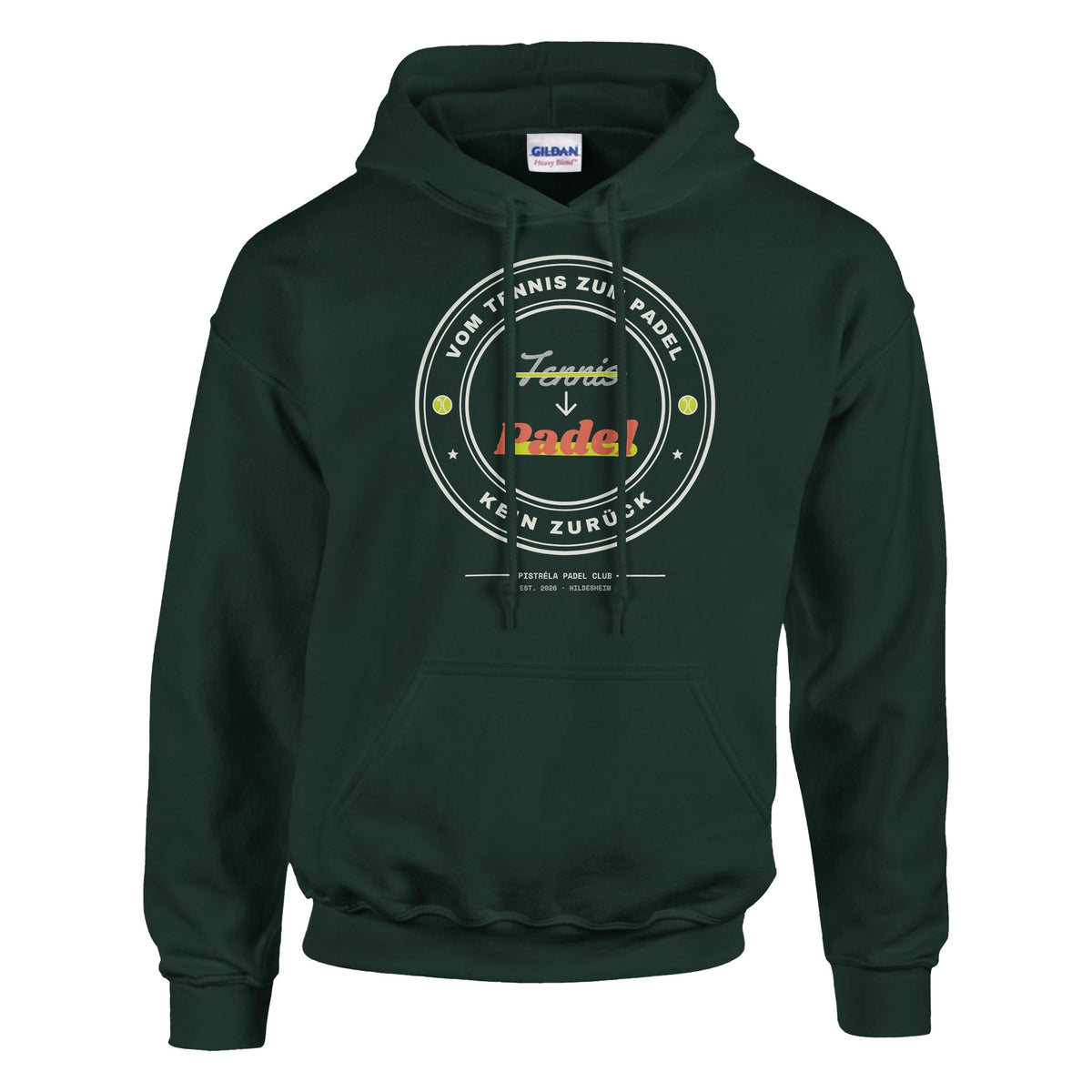 Vom Tennis zum Padel – Hoodie in Waldgrün, Vorderseite