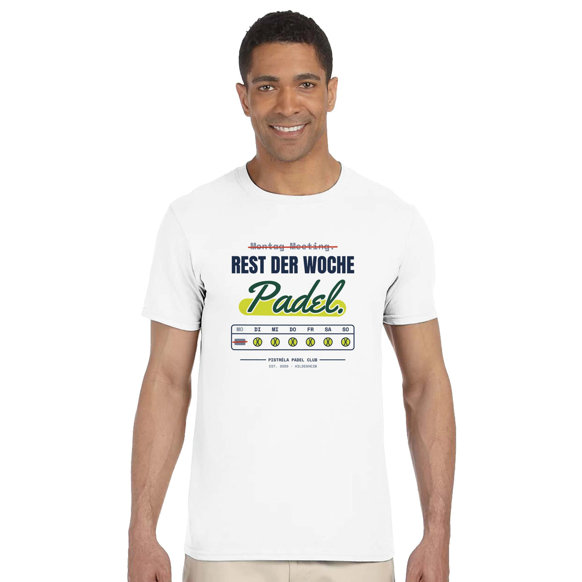 Montag Meeting – T-Shirt in Weiß, getragen, vorne