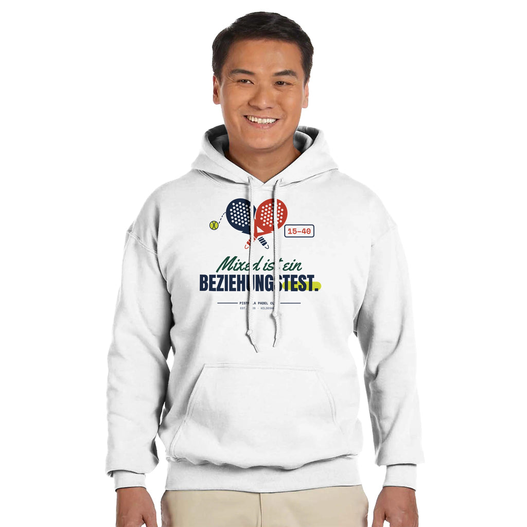 Mixed ist ein Beziehungstest – Hoodie in Weiß, getragen, vorne