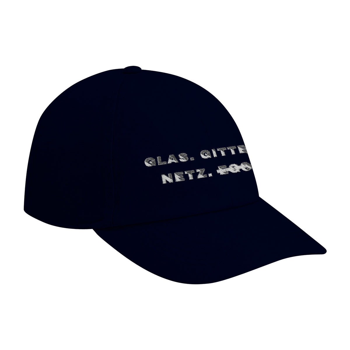 Glas. Gitter. Netz. Ego. – Cap in Navy – schräg von vorne
