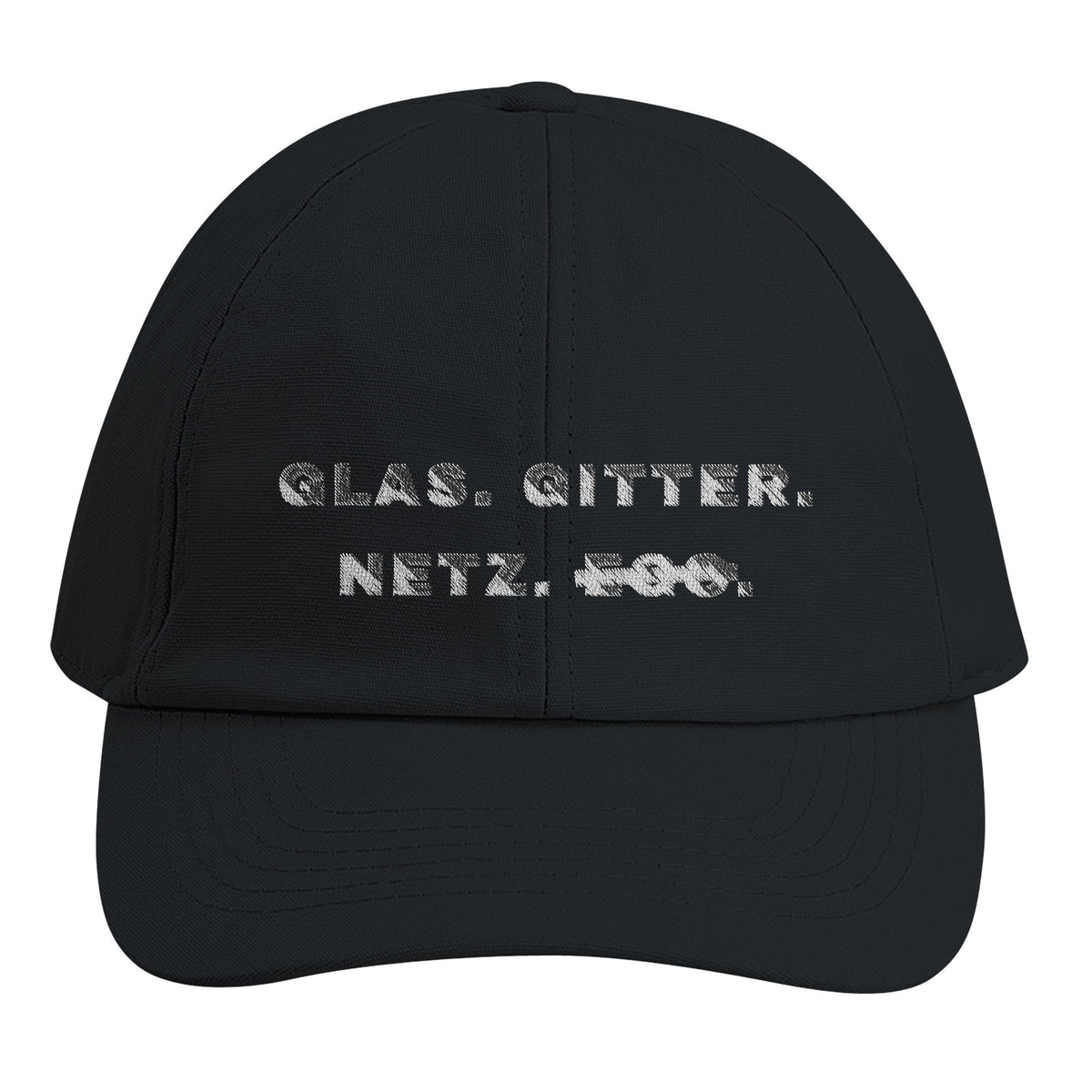 Glas. Gitter. Netz. Ego. – Cap in Schwarz – Stick vorne