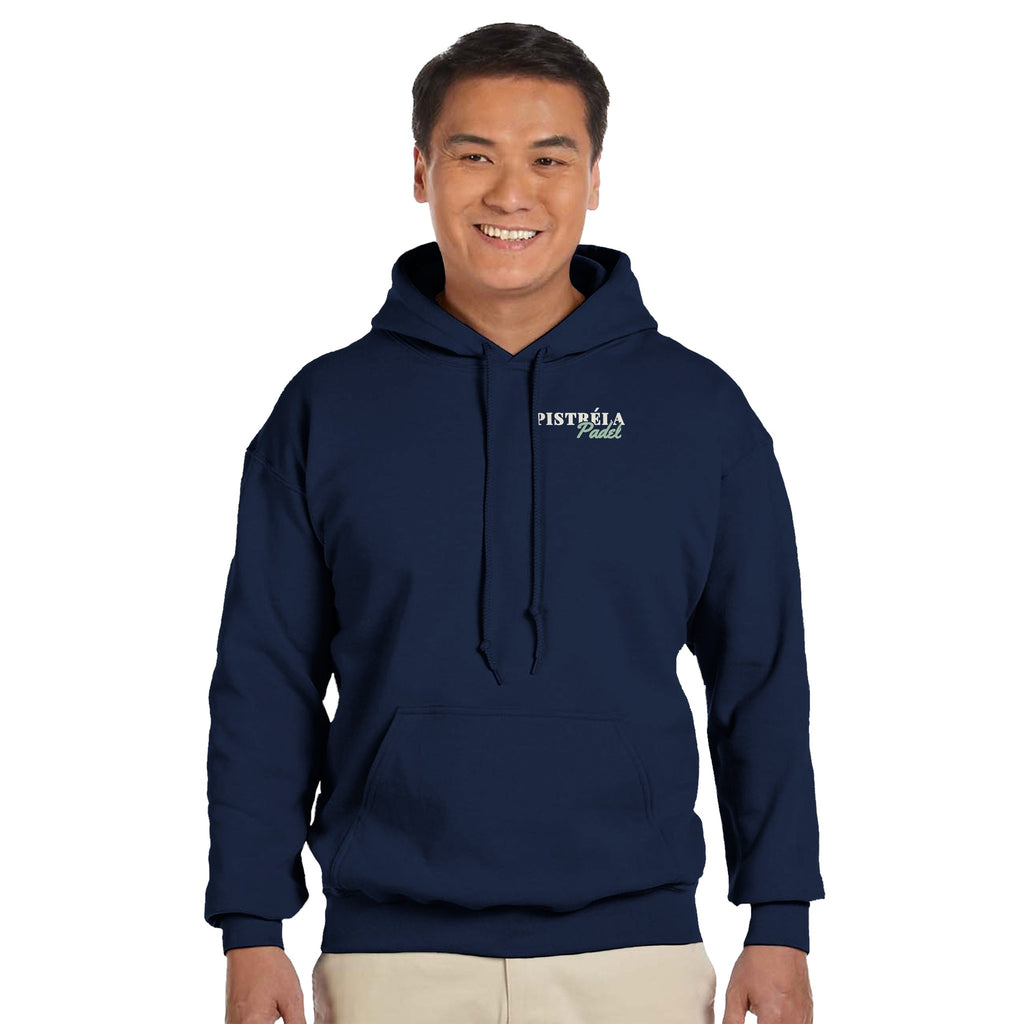 Hallensaison – Hoodie Rückendruck in Navy – getragen, Vorderseite
