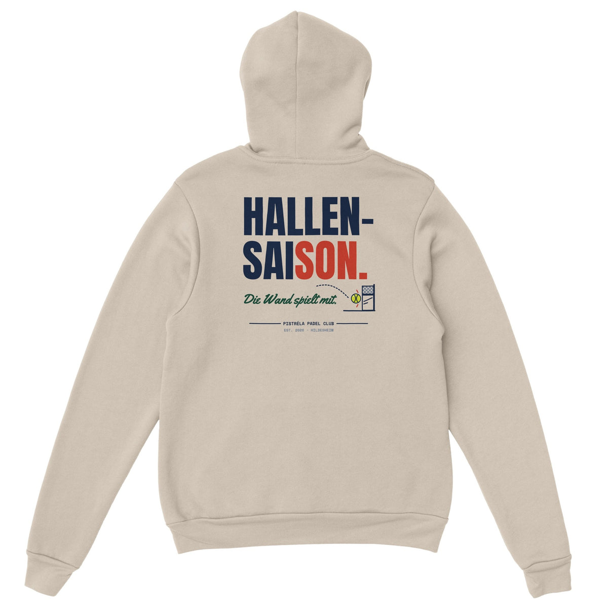Hallensaison – Hoodie Rückendruck in Sand – Rückseite