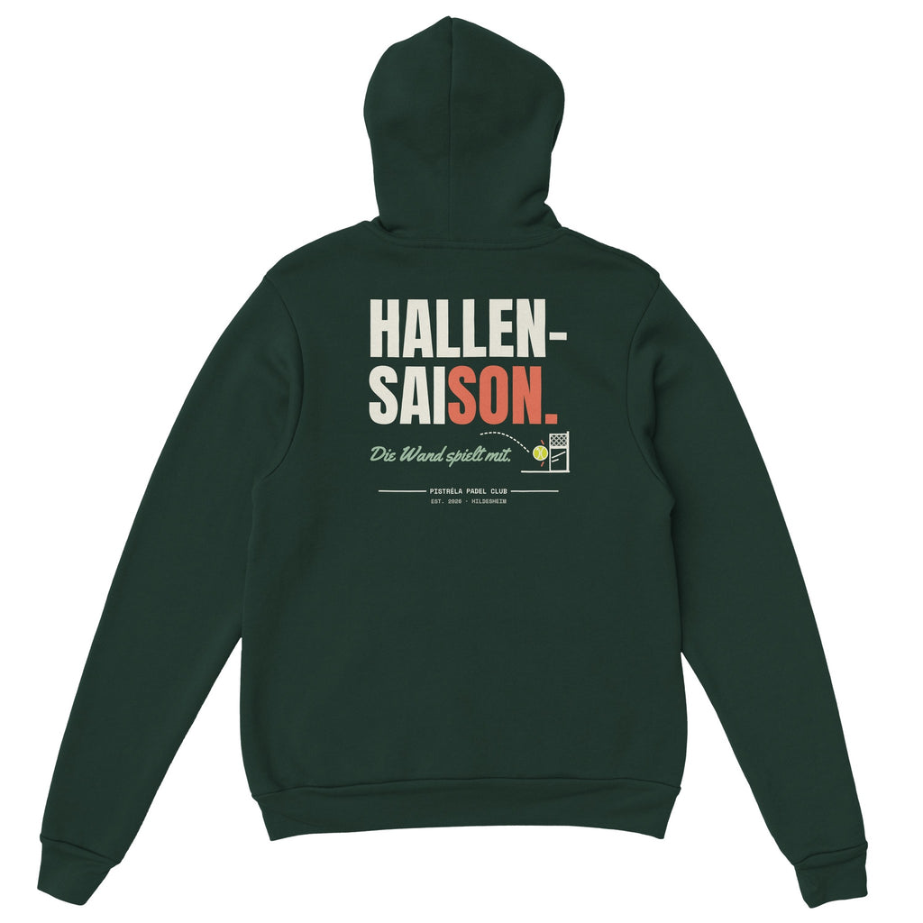 Hallensaison – Hoodie Rückendruck in Waldgrün – Rückseite