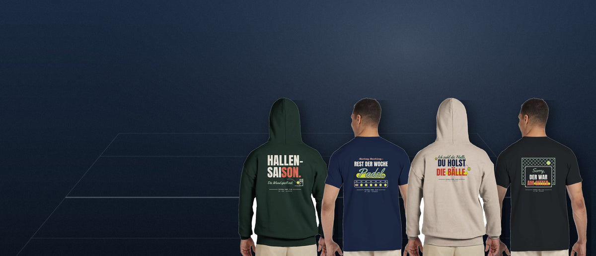 PISTRELA Padel-Kleidung – Rückendruck-Shirts und Hoodies