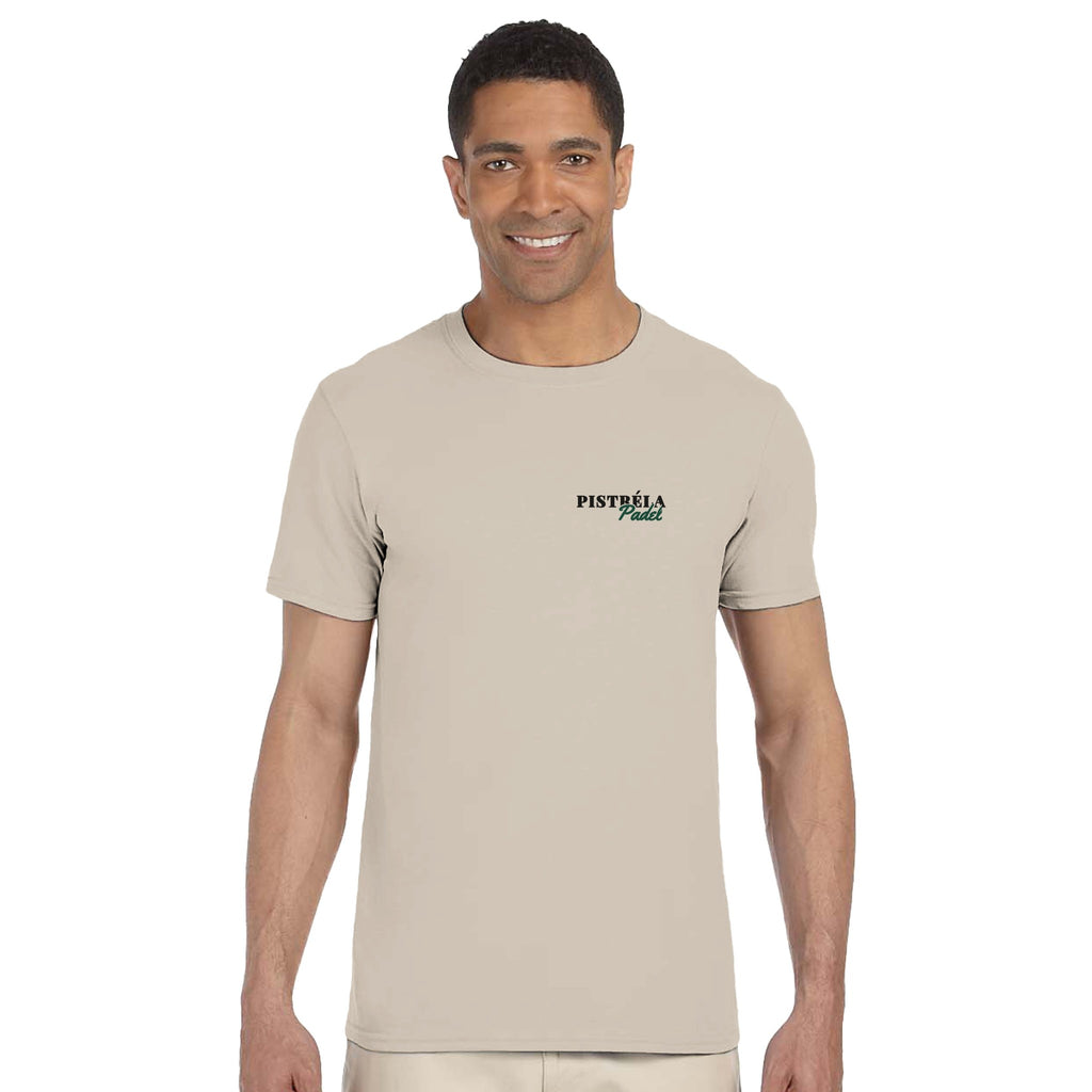 Mixed ist ein Beziehungstest – T-Shirt Rückendruck in Sand – getragen, Vorderseite