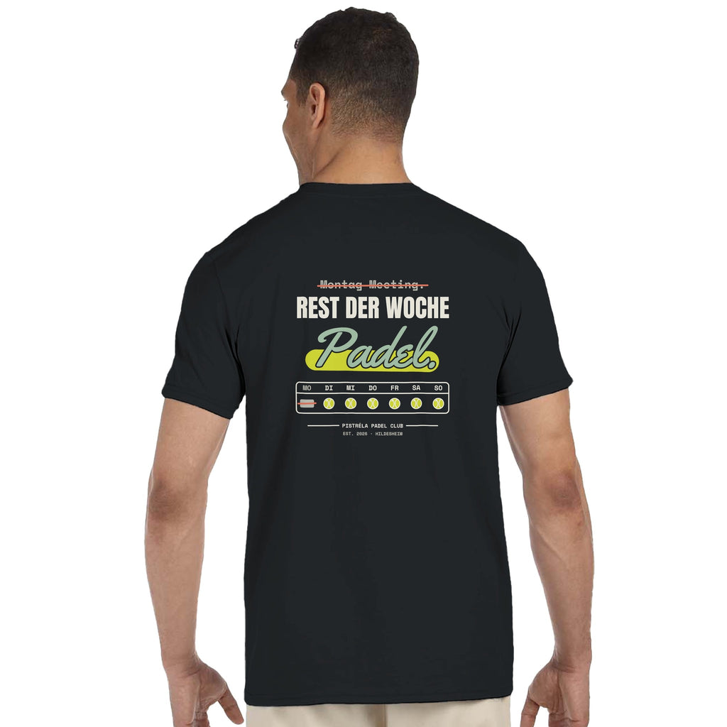 Montag Meeting – T-Shirt Rückendruck in Schwarz – getragen, Rückseite