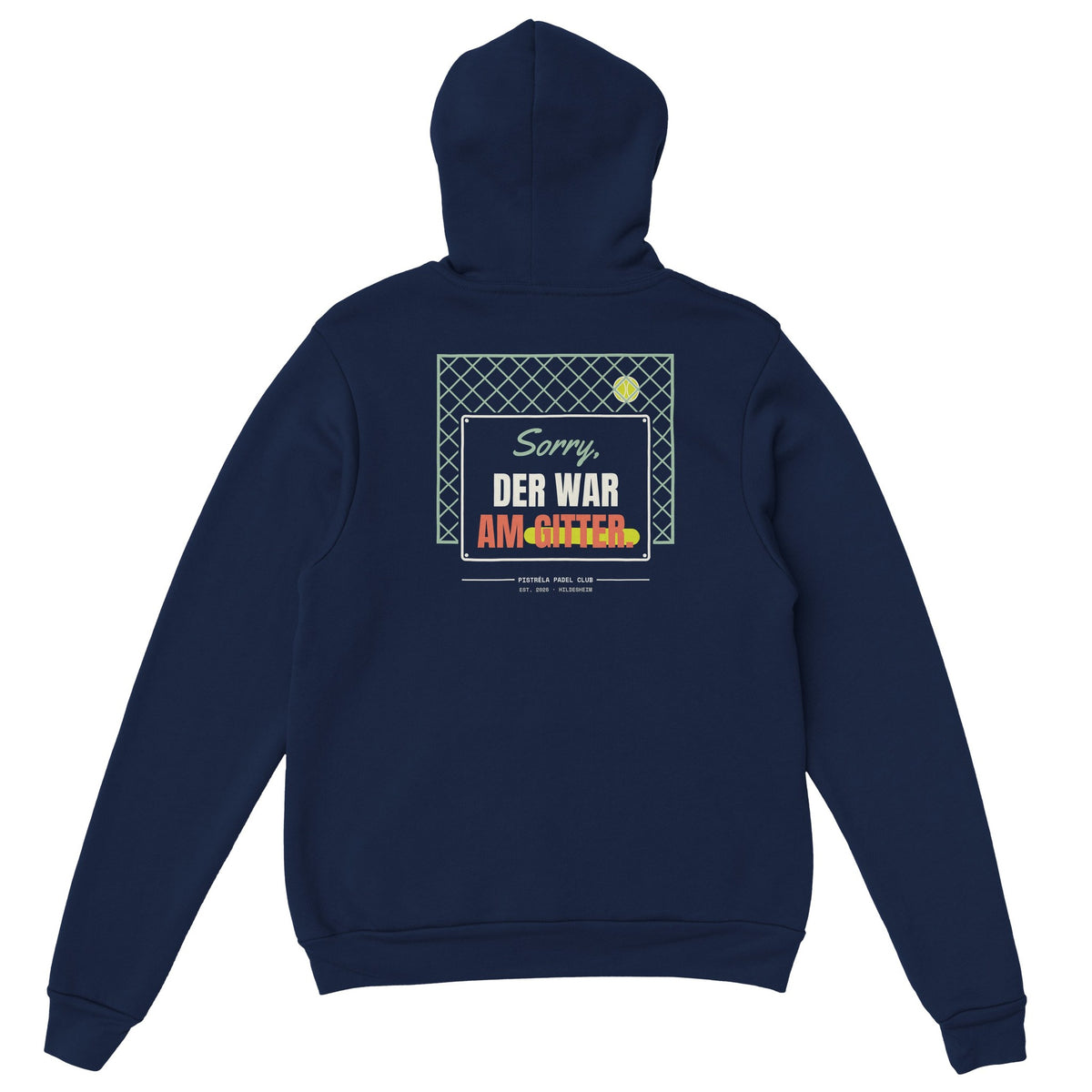 Sorry, der war am Gitter – Hoodie Rückendruck in Navy – Rückseite