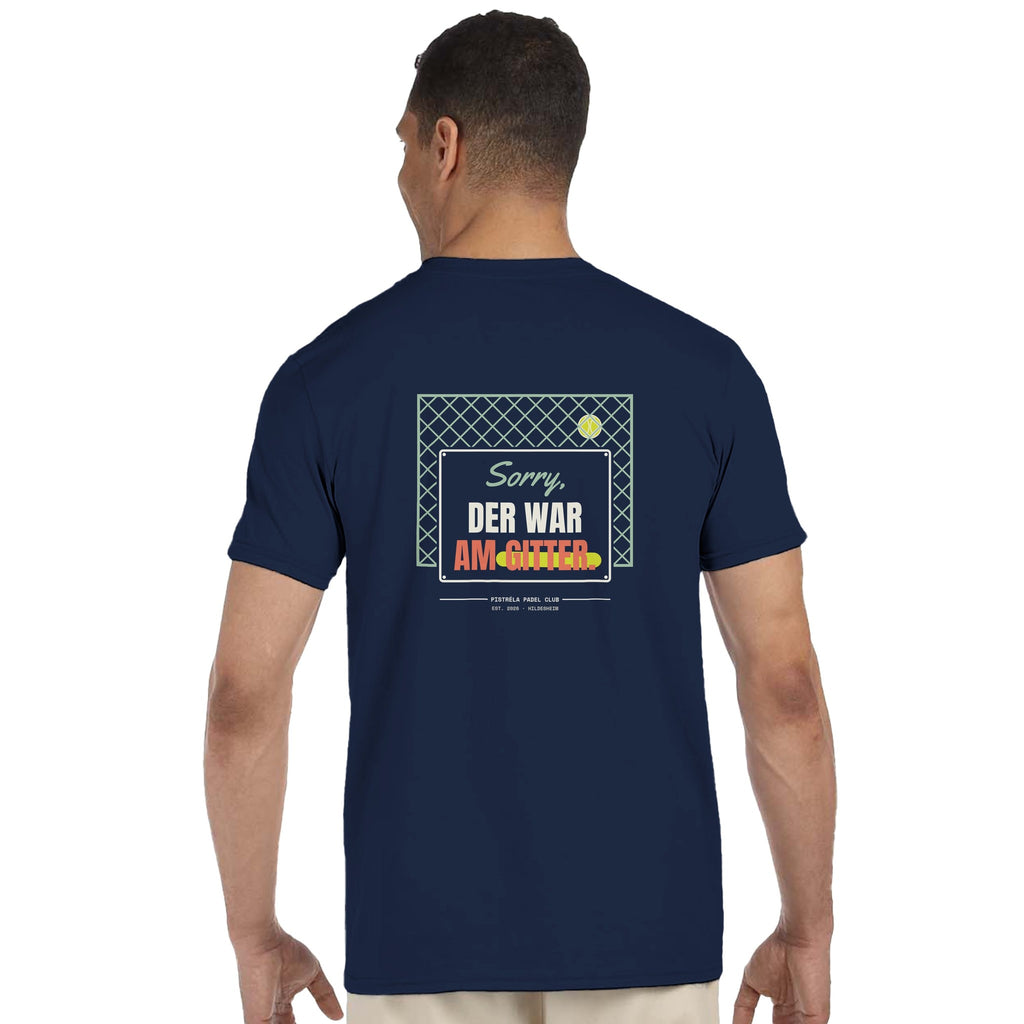 Sorry, der war am Gitter – T-Shirt Rückendruck in Navy – getragen, Rückseite