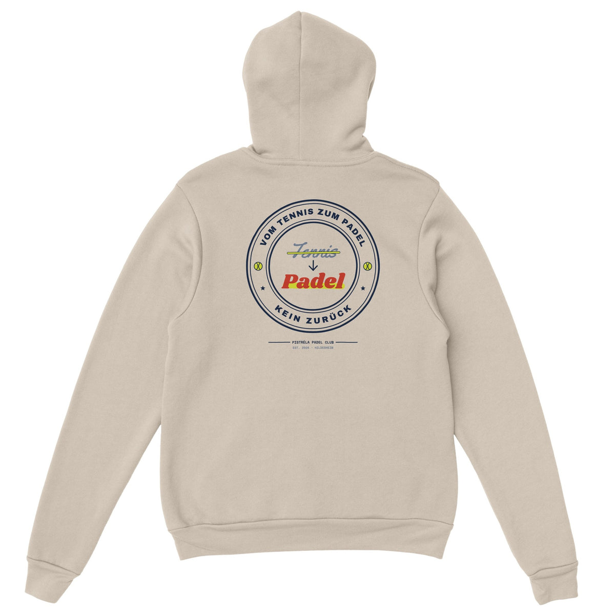 Vom Tennis zum Padel – Hoodie Rückendruck in Sand – Rückseite