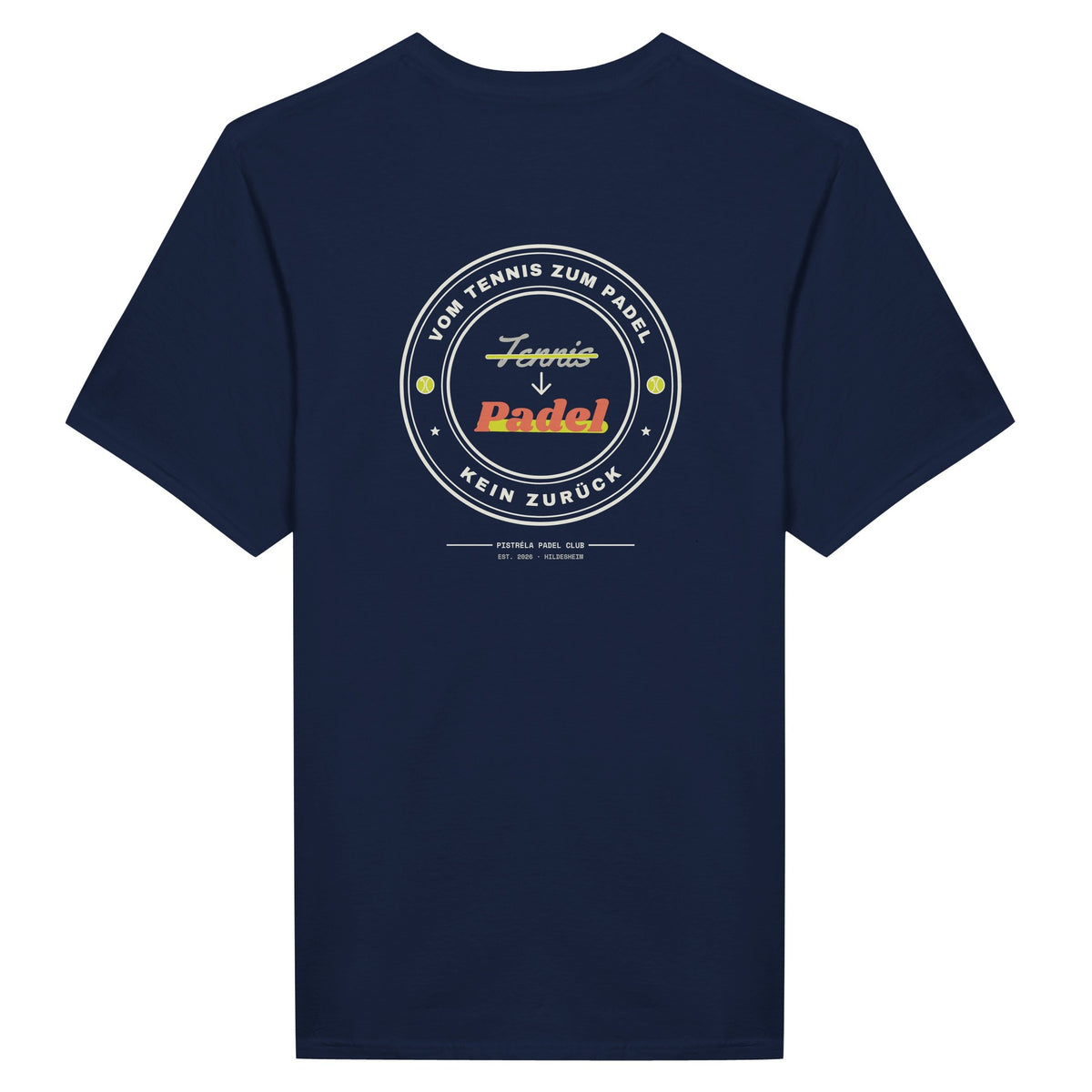 Vom Tennis zum Padel – T-Shirt Rückendruck in Navy – Rückseite