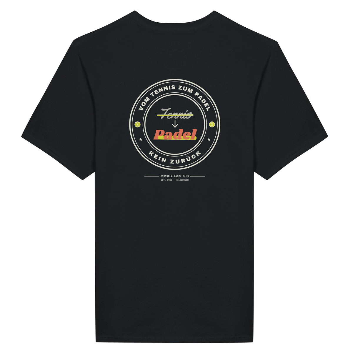 Vom Tennis zum Padel – T-Shirt Rückendruck in Schwarz – Rückseite