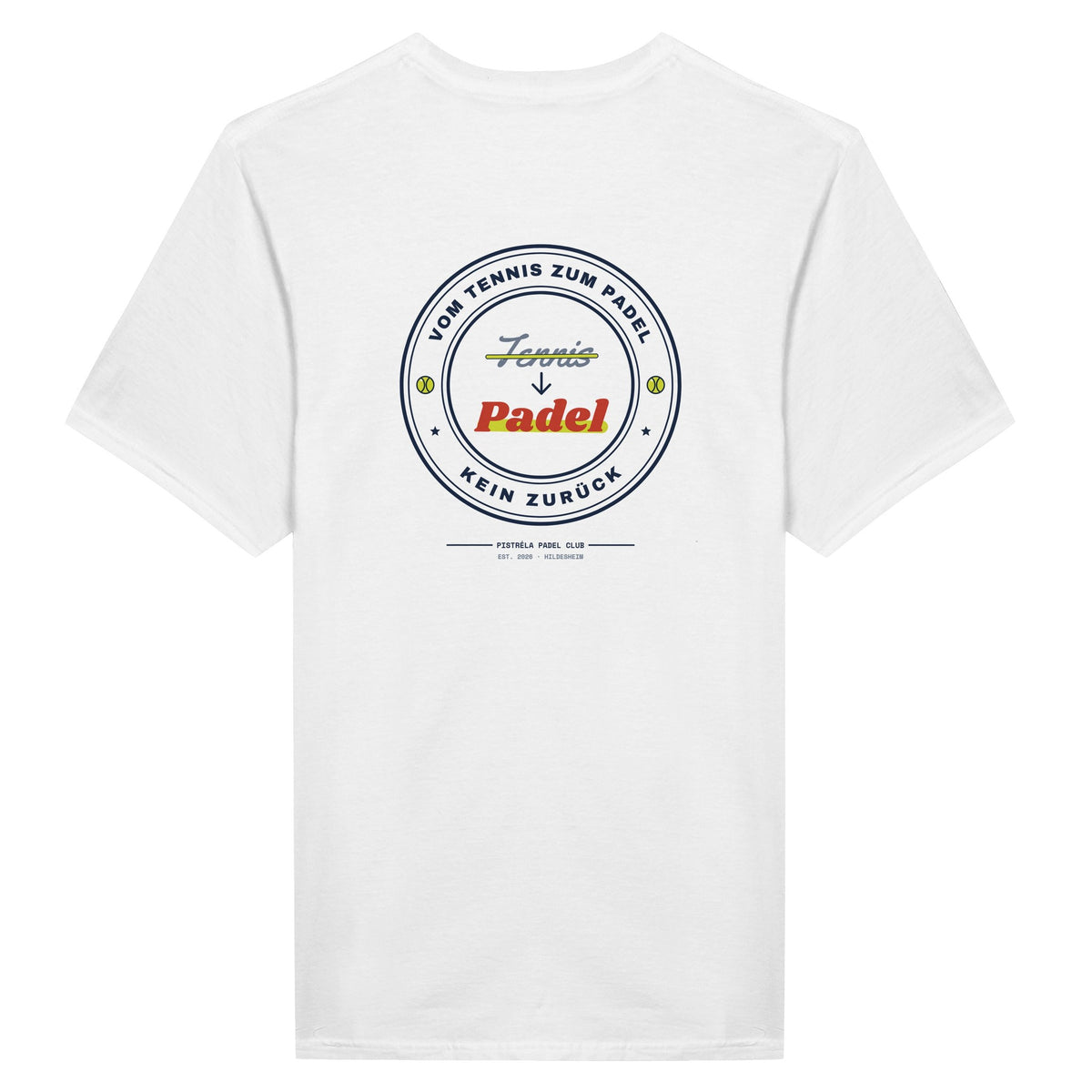 Vom Tennis zum Padel – T-Shirt Rückendruck in Weiß – Rückseite